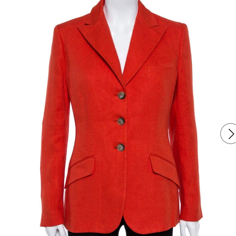 Ralph Lauren coral red linen tweed Middleton blazer 10 EUC